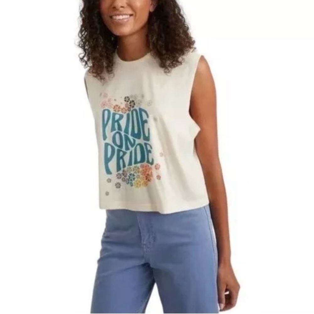 Marine Layer "Pride on Pride" UNISEX Ivory Multicolor Floral Muscle Tank Size S